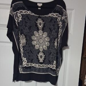 Chico's Black and Cream Patterned Blouse Sz3 $30